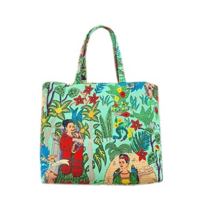 Frida Khalo Tote&#39;s Bag * Canvas Tote Bag * Sea Green Frida Khalo Totes Bag * Vintage Shoulder Bag * Weddings Bag *Handmade Frida Khalo Bagr