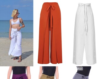 Beach Wrap Pants, Wide Leg Wrap Pant, Open Leg Rayon Pant, Women’s Wrap Trousers, Split Pants, Boho Palazzo Pant, Solid Pants, Palazzo Pants