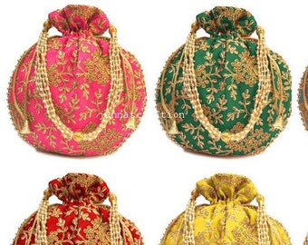 Lot Of 50 Indian Handmade Women's Embroidered Clutch Purse Potli Bag Pouch Drawstring Bag Potluck Bag Wedding Favor Return Gift For Guests