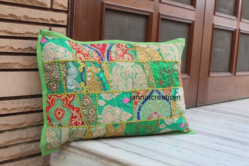 Vintage Handmade Pillow Sham Home D\u00e9cor Living Room Boho Pillow Covers Handmade Pillow Covers Patchwork Pillow Covers Green Multi Color