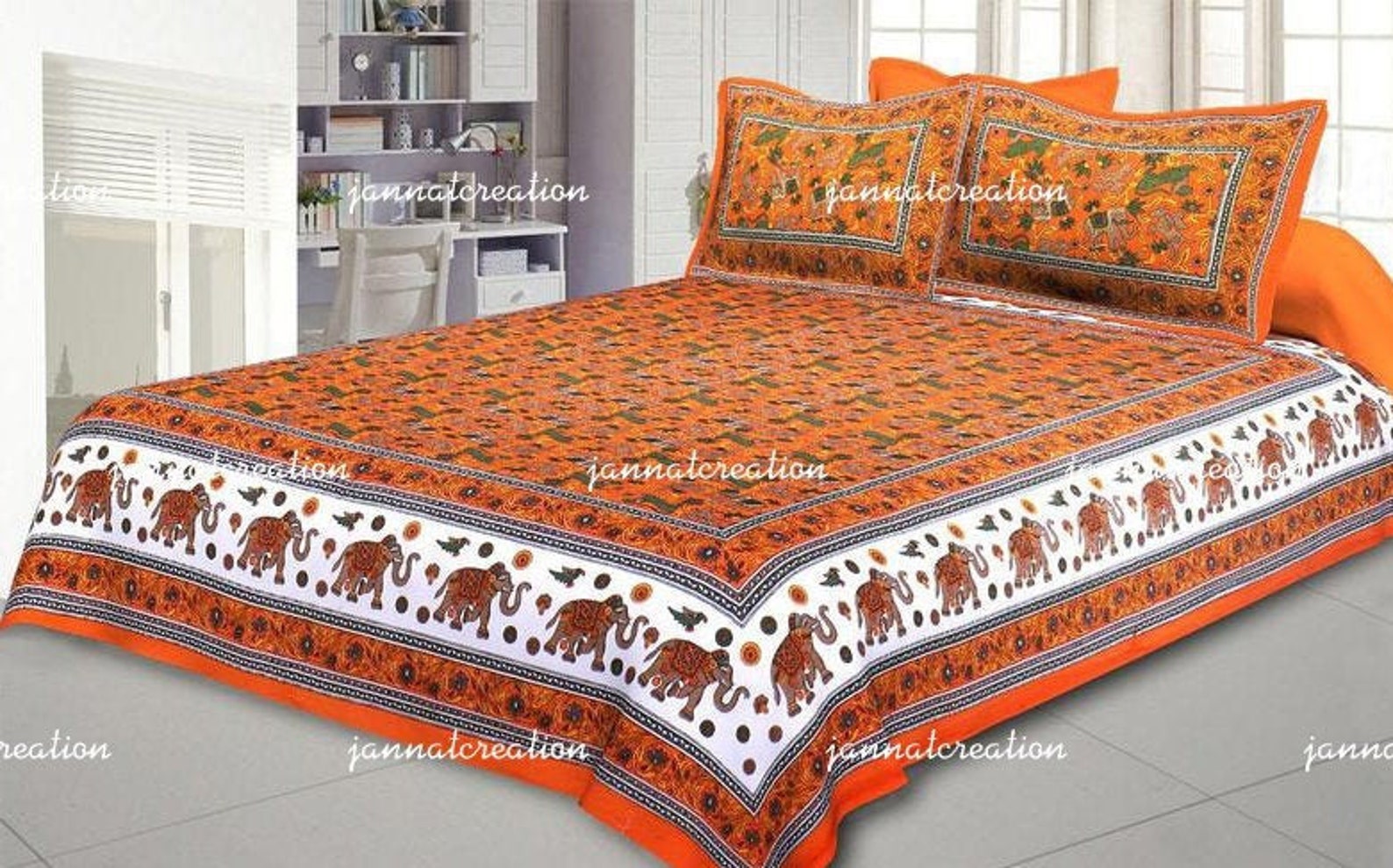 Indian Bed Sheet With 2 Pillowcase Size 90x108 Sheets /Queen Etsy