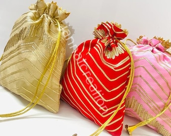 Lot Of 2-100 pcs Indian Handmade Women Wedding Favor Purse Potli Bag Pouch Drawstring Bag Potluck Bag Wedding Favor Return Gift For Guests