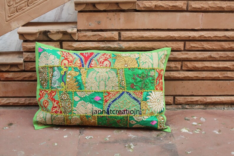 Vintage Handmade Pillow Sham Home D\u00e9cor Living Room Boho Pillow Covers Handmade Pillow Covers Patchwork Pillow Covers Green Multi Color