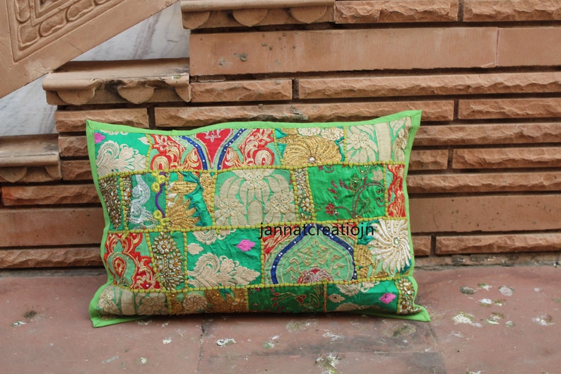 Vintage Handmade Pillow Sham Home D\u00e9cor Living Room Boho Pillow Covers Handmade Pillow Covers Patchwork Pillow Covers Green Multi Color