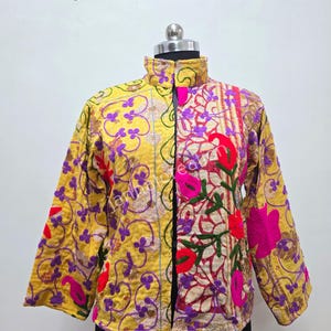 Vintage Suzani Embroidered Jacket , Winter Warmed Coat For Women, Cotton Suzani Coat Jacket, Suzani Embroidered Kantha Jacket