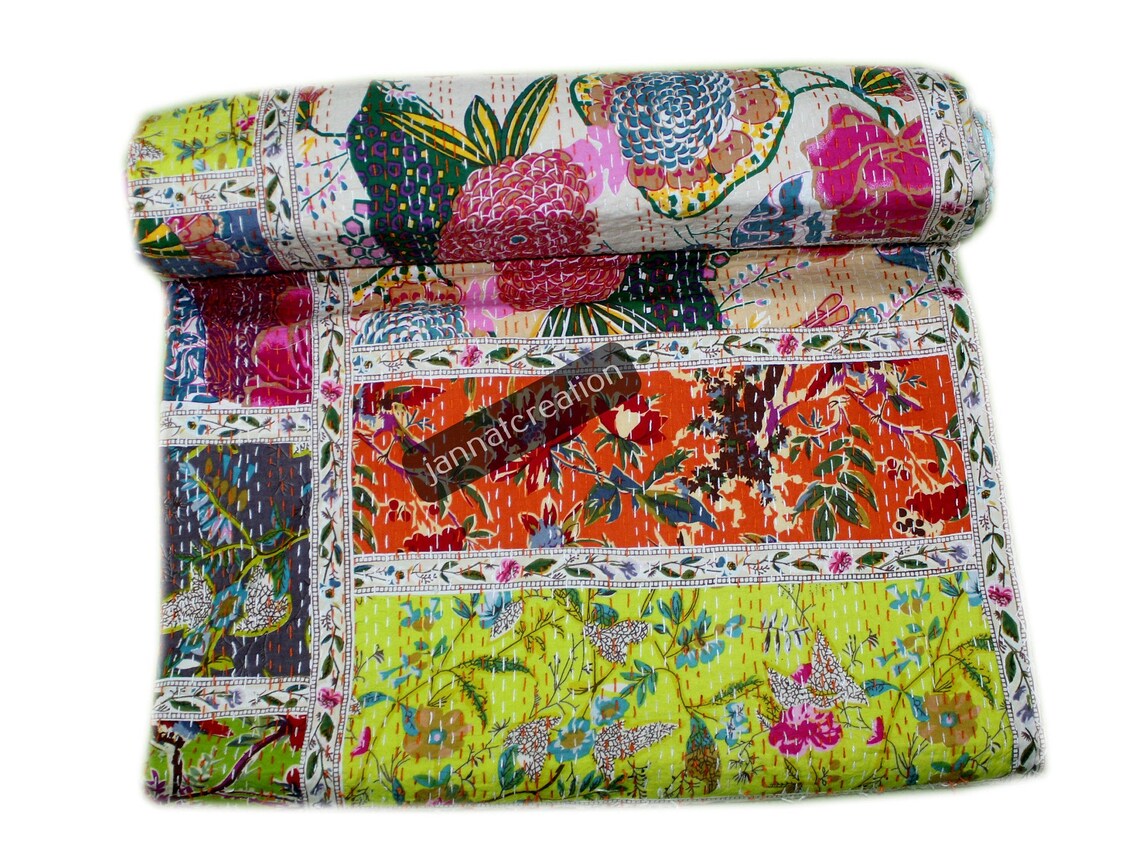 Patchwork Kantha Quilt / Handmade Kantha Quilt /Hand Stitched Etsy