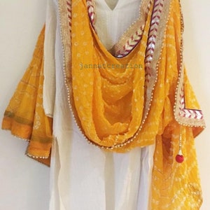Yellow Bandhej Dupatta Silk Bandhani Bandhej Women Heavy Dupatta With Gota Work And Latkan Yellow Color Bridal Dupatta Bandhani Dupatta Stol