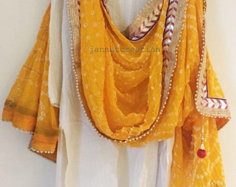 Yellow Bandhej Dupatta Silk Bandhani Bandhej Women Heavy Dupatta With Gota Work And Latkan Yellow Color Bridal Dupatta Bandhani Dupatta Stol