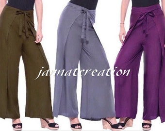 100% Rayon Wide Leg Wrap Pant, Open Leg Rayon Pant, Women’s Wrap Trousers, Split Pants, Boho Wide Leg Palazzo, Solid Pants, Handmade Pants