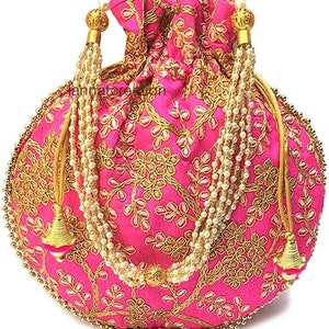 5 bis 100 indische handgefertigte Frauen bestickte Clutch-Geldbeutel Potli-Tasche Beutel Kordelzugtasche Potluck Bag Hochzeit Gunsten Rückgabegeschenk für Gäste