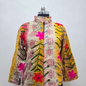 Vintage Suzani Embroidered Jacket , Winter Warmed Coat For Women, Cotton Suzani Coat Jacket, Suzani Embroidered Kantha Jacket