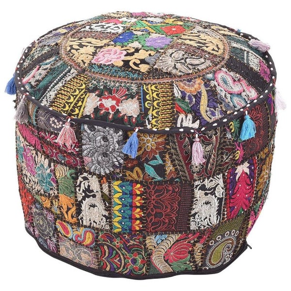 Pouf Cover Round Ottoman Cover, Ottoman FootStool, Round Pouffe, Seating Pouf , Ottoman Cover, Pouffes Ottomans Cushions Patchwork Ottoman