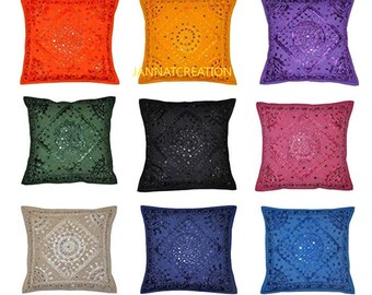 Mirror Work Cushion Covers / Boho Kantha Cushion / 16X16 Inches Pillow Covers /Embroidered Bohemian Pillow Covers /Home Decor throw Cushion