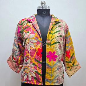 Vintage Suzani Embroidered Jacket , Winter Warmed Coat For Women, Cotton Suzani Coat Jacket, Suzani Embroidered Kantha Jacket
