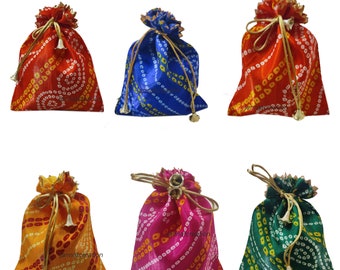 Lot Of 100 Indian Handmade Bandhani Printed Women's Purse Potli Bag Pouch Drawstring Bag Potluck Bag Wedding Favor Return Gift For Guests