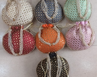 Lot 5-100 Indian Handmade Women's Embroidered Clutch Purse Potli Bag Pouch Drawstring Bag Potluck Bag Wedding Favor Return Gift For Guests