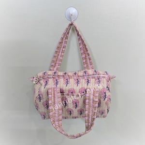 Quilted Tote Shoulder Patch Bag Cotton Handprint Floral Eco Friendly Sustainable Bag, Shopping Beach Artist Boho Weekend Bag