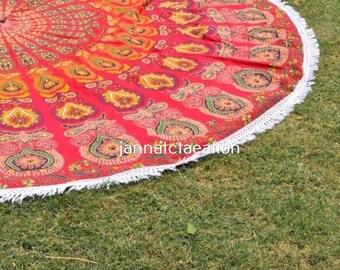 Bohemian Mandala Tapestry: Round Cotton Beach/Yoga Mat, Wall Hanging