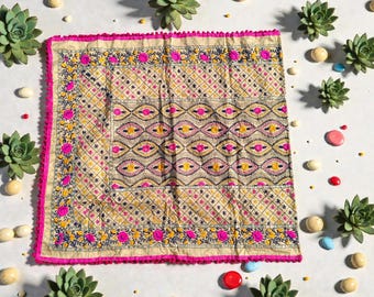 Hand Embroidered Phulkari Dupatta Chanderi Silk Mirror Work Phulkari Dupattas