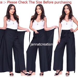 Pantalon enveloppant à jambe large, pantalon en rayonne à jambe ouverte, pantalon enveloppant pour femme, pantalon fendu, pantalon palazzo à jambe large Boho, pantalon solide, pantalon palazzo fait à la main