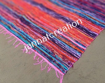 Handmade Recycled Cotton Chindi Rag Rugs Colorful Floor Decor Hand Brided Rugs