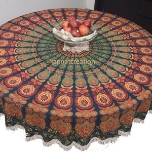 Peacock Mandala Design Printed Round Table Cover / Mndala Table Cloths / Round Table's Cloths /Yoga Mat Round Tapestry /Beach Sheet Tapestry