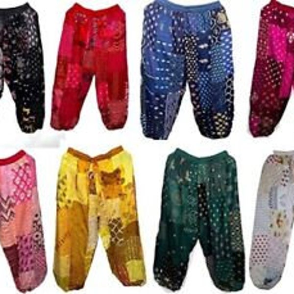 Wholesale Lot Of 2-100 Piece Patchwork Harem Pants With Pockets, Hippie Boho Rayon Harem Pants, Women’s Summer Pants, Unisex Harem Pants
