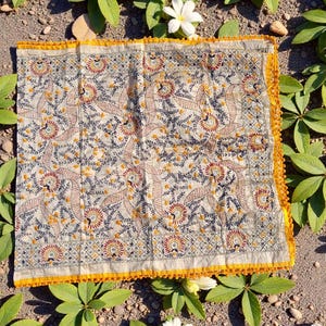 Chanderi Silk Phulkari Dupatta with Pom Poms