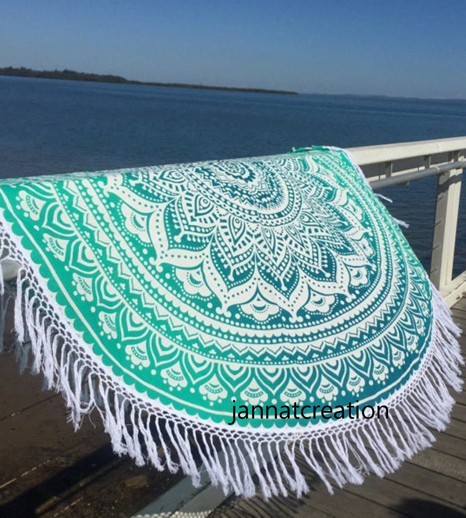 Blue Green Round Yoga Mat Mandala Roundy Roundi Tapestry Etsy