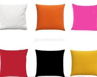 Solid Cotton Pillow Cover, Decorative Throw Cushion, Custom Size