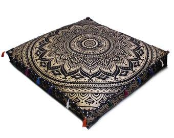 Funda de almohada de suelo Mancdala de 35 x 35 x 5 pulgadas, cuadrada, estilo bohemio, para meditación