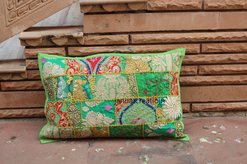 Vintage Handmade Pillow Sham Home D\u00e9cor Living Room Boho Pillow Covers Handmade Pillow Covers Patchwork Pillow Covers Green Multi Color