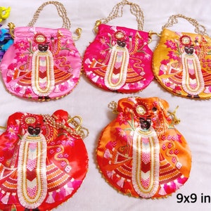 Lot Of 5-100 Indian Handmade Women's Embroidered Clutch Purse Potli Bag Pouch Drawstring Bag Potluck Bag Wedding Favor Return Gift For Guest image 2