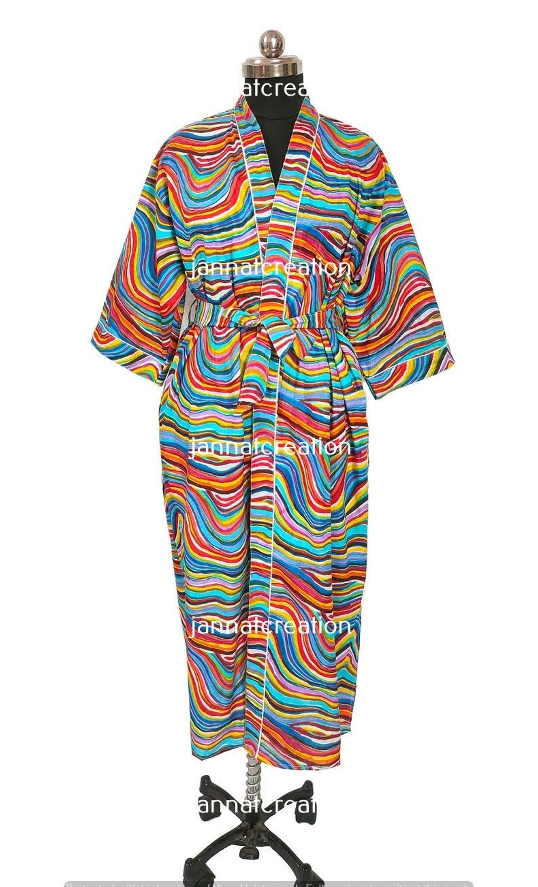 Rainbow Rbe Rainbow Print Cotton Kimono Robe, Beach Cover Up - Etsy