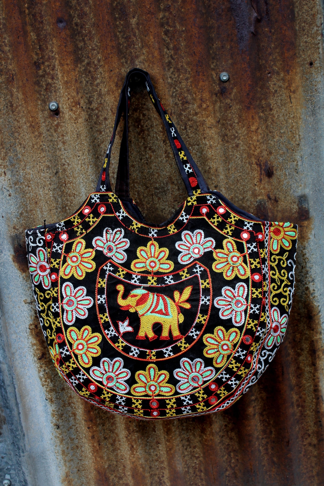 Elephant Embroidered Handbag: Indian Bangara Style Shoulder Bag - Etsy