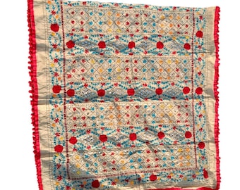 Handmade Phulkari Dupatta: Embroidered Chanderi Cotton Silk Scarf