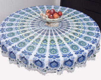 Indian Cotton Printed Peacock Mandala Design Printed Mndala Table Cloths / Round Table's Cloths / Wings Table Cover Yoga Mat Round Tapestry