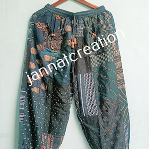 Calça Harem de Rayon Patchwork: Estilo Boho Hippie com Bolsos