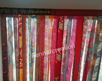 Vintage Silk Sari Patchwork Curtain: Bohemian Window Door Drapes