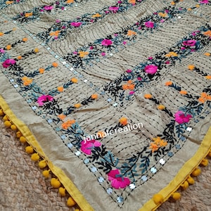 Traditional Phulkari Dupatta, Wedding Favor Heavy Phulkari Embroidery Dupatta, Party Wear Dupatta, Chikankari Dupatta, Hand Work Dupattas