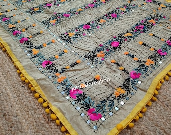 Traditional Phulkari Dupatta, Wedding Favor Heavy Phulkari Embroidery Dupatta, Party Wear Dupatta, Chikankari Dupatta, Hand Work Dupattas