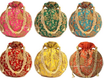 Lot Of 2-100 Indian Handmade Women Embroidered Clutch Purse Potli Bag Pouch Drawstring Bag Potluck Bag Wedding Favor Return Gift For Guests