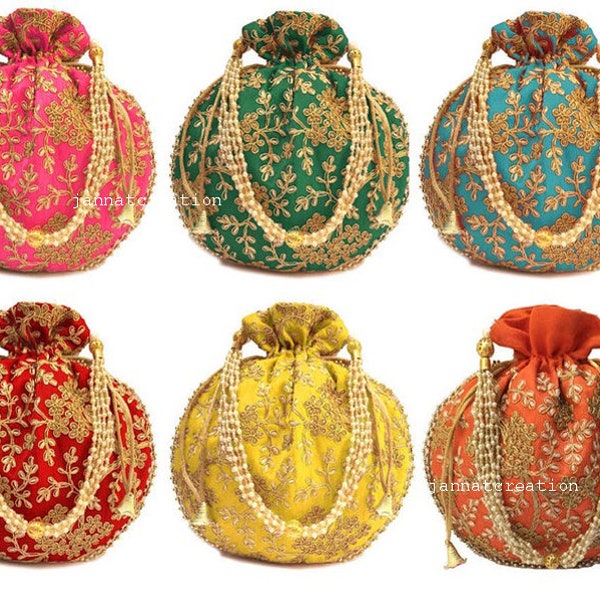 Lot Of 2-100 Indian Handmade Women Embroidered Clutch Purse Potli Bag Pouch Drawstring Bag Potluck Bag Wedding Favor Return Gift For Guests