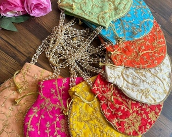 Bolso Potli bordado: bolso de mano indio hecho a mano, recuerdo de boda