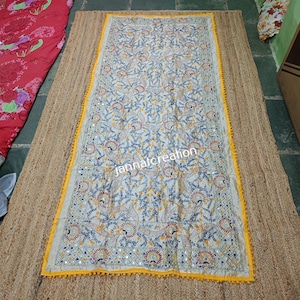Chanderi Silk Phulkari Embroidered Dupatta For Women, Party Wear Dupatta, Pakistani Dupatta With Mirror Embellishments & Pom Poms Work