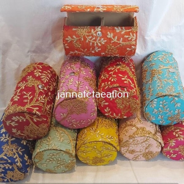 Lot Of 100 Indian Handmade Women's Embroidered Clutch Bangles Box Jewelry Box Makeup Box Bag Pouch Wedding Favor Return Gift For Guests