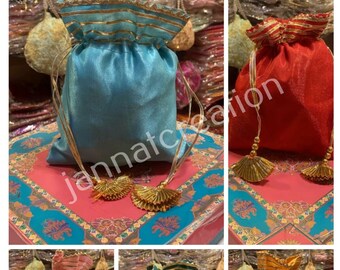 Lot Of 5-100 Indian Handmade Women's Gota Work Potli Purse Potli Bag Pouch Drawstring Bag Potluck Bag Wedding Favor Return Gift For Guests