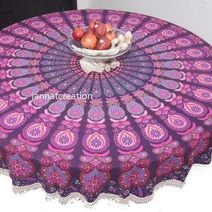 Indian Cotton Printed Purple Mndala Table Cloths / Round Table's Cloths / Wings Table Cover Yoga Mat Round Tapestry /Beach Sheet Tapestry