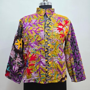 Vintage Suzani Embroidered Kantha Jacket, Suzani Embroidered Jacket, Winter Warmed Coat For Women, Cotton Suzani Coat Jacket,