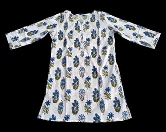 Floral Hand Block Printed Cotton Tunic Top: Summer Beach Kurti
